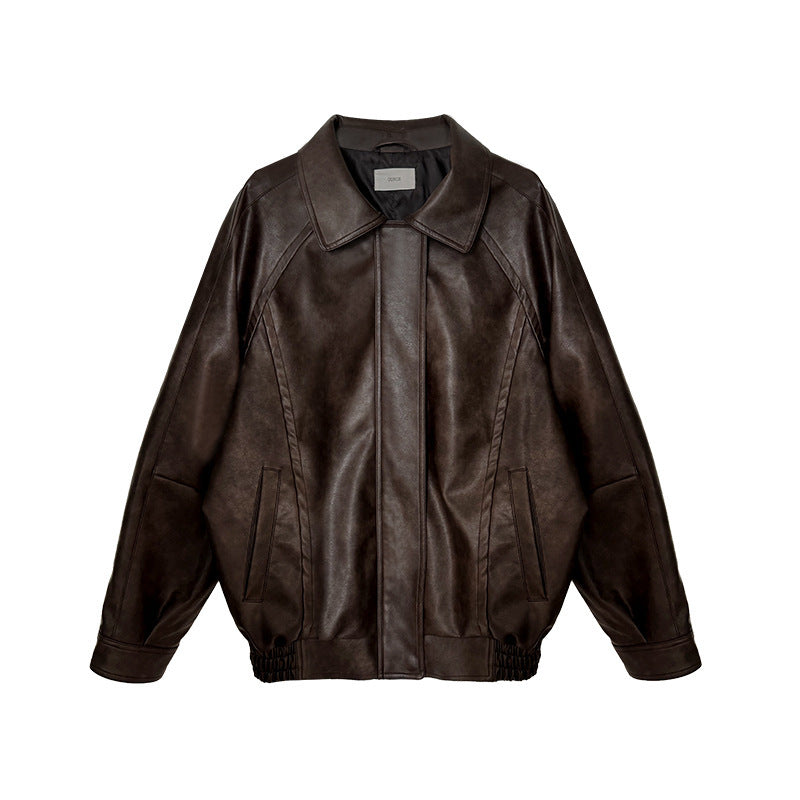 Retro Loose-Fit Leather Jacket