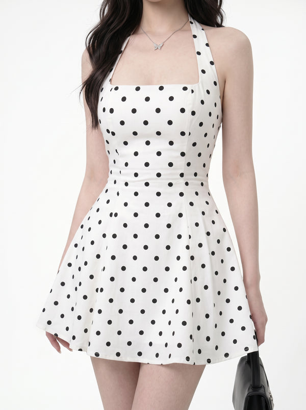 Polka-Dot Halter Dress