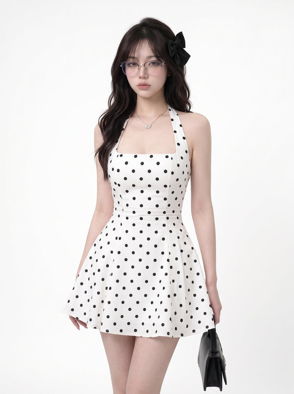 Polka-Dot Halter Dress
