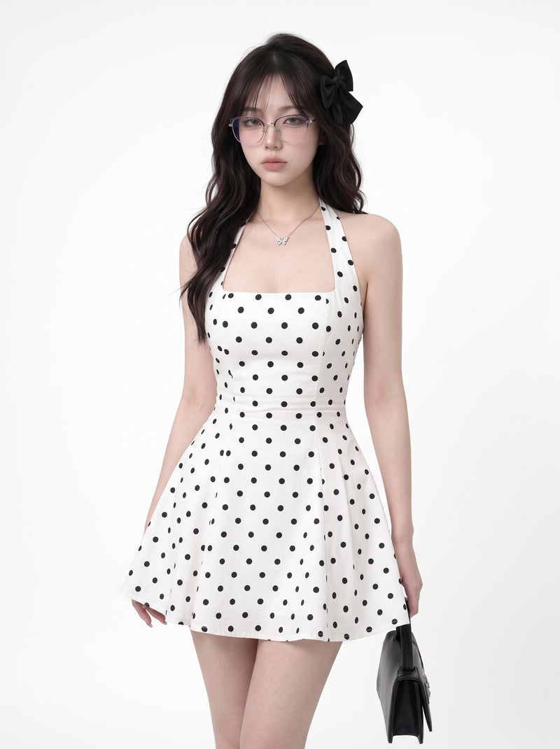 Polka-Dot Halter Dress