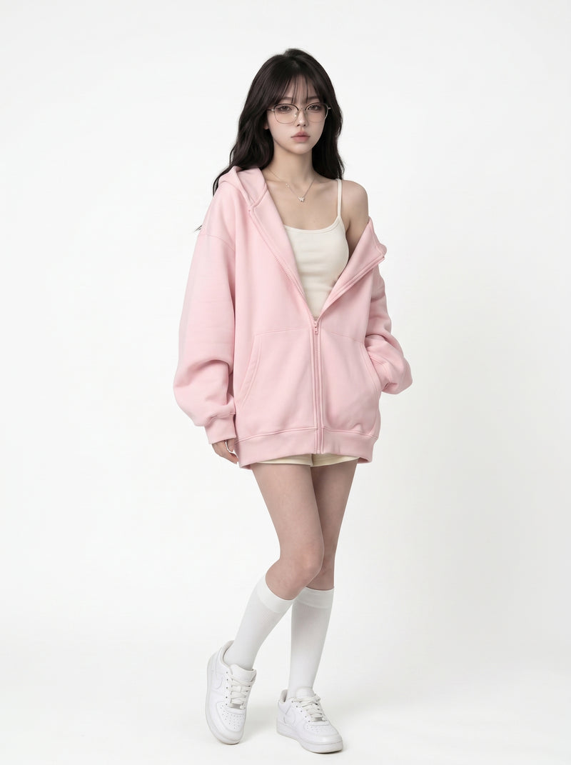 Zip-Up Hooded Cardigan